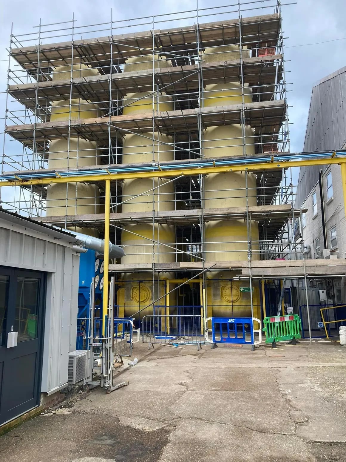 Scaffolding around nitrogen tanks at GKN Aerospace