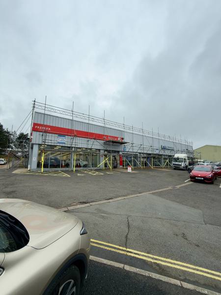 Premier Ford and MG dealership full scaffolding
