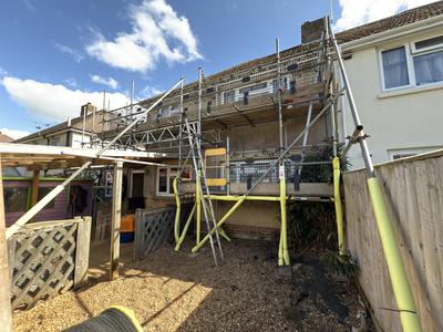 Rear garden scaffolding on semi-detached house