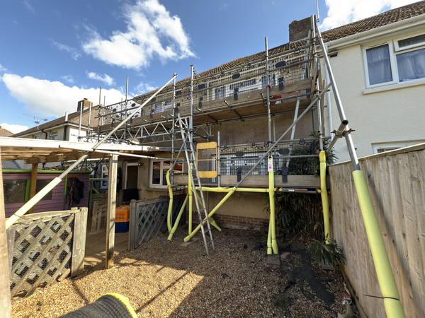 Semi-detached house rear scaffolding